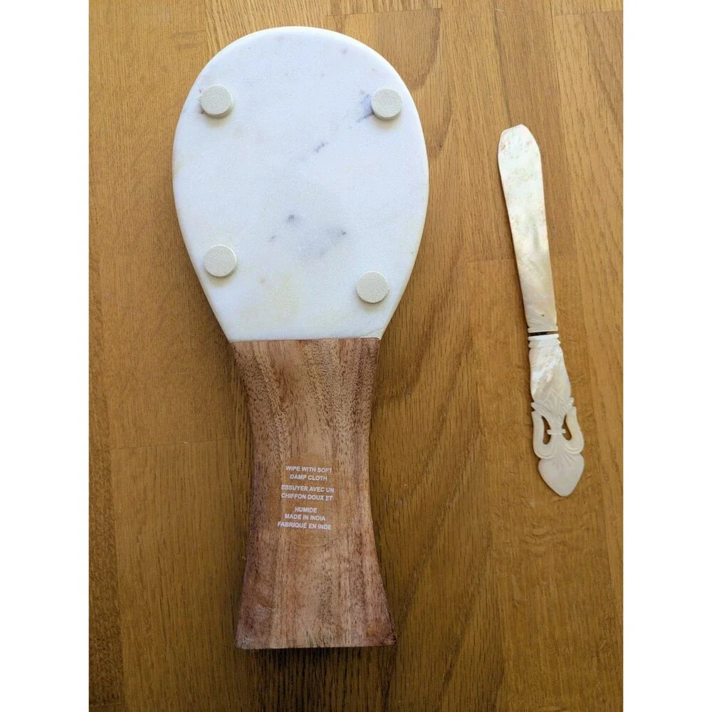 Marble & Wood Spoon Rest With Knife Cottagecore